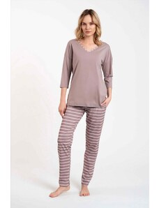 Italian Fashion Women's pyjamas Betty, 3/4 sleeves, long trousers - cappuccino/cappuccino print