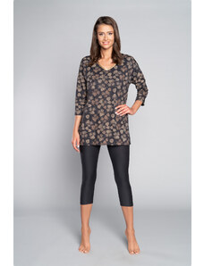 Italian Fashion Pinnia women's pyjamas, 3/4 sleeve, 3/4 leg - print/graphite