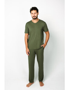 Italian Fashion Men's pajamas Dallas, short sleeves, long pants - khaki