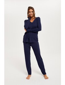 Italian Fashion Women's Song Pajamas, Long Sleeves, Long Pants - Dark Blue