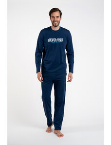 Italian Fashion Men's pajamas with long sleeves, long pants - dark blue