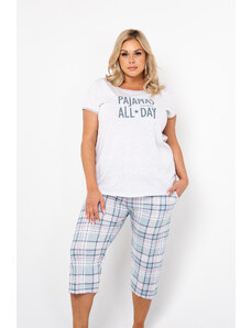 Italian Fashion Glamour women's pyjamas with short sleeves, 3/4 pants - light melange/print