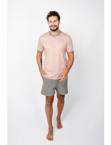 Italian Fashion Men's pyjamas Nikodem, short sleeves, shorts - salmon pink/medium melange