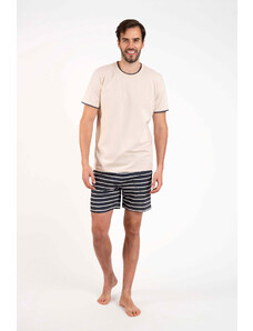 Italian Fashion Men's pyjamas Lars, short sleeves, short legs - beige/graphite print