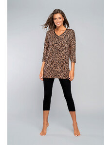 Italian Fashion Panther pyjamas 3/4 sleeve, 3/4 legs - beige/black print