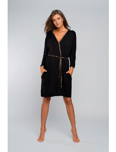 Italian Fashion Eila bathrobe with 3/4 sleeves - black/beige print