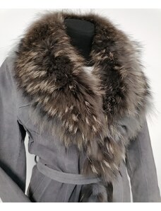 EU Design Eva kabát dámsky prechodný s kožušinovým golierom Nina
