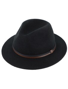 Fiebig - Headwear since 1903 Cestovný vlnený klobúk Fiebig - čierny s dvojfarebnou koženou stuhou - široký okraj