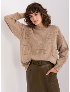 BASIC Tmavo béžový sveter so vzorom -BA-SW-8053.31-dark beige