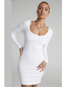 Madmext Biele mini dámske šaty Basic s dlhým rukávom Mg1700