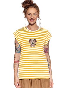 Piskacie Dámske tričko so psíkom, farba pásik medový, veľkosť xxs