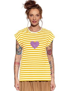 Piskacie Dámske tričko so srdiečkom, farba pásik medový, veľkosť xxs