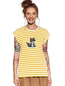 Piskacie Dámske tričko s medvedíkom, farba pásik medový, veľkosť xxs