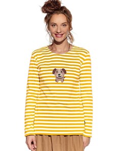 Piskacie Dámske tričko so psíkom, farba pásik medový, veľkosť xxs