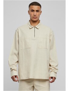 UC Men Cotton linen polo shirt with zipper softseagrass