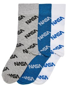MT Accessoires NASA Full-Length Kids Socks, 3 Pack, Bright Blue/Grey/White