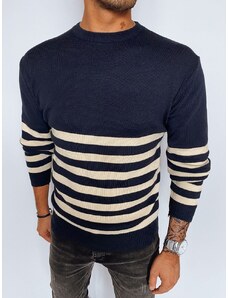 Dstreet Trendový tmavo modrý pruhovaný sveter