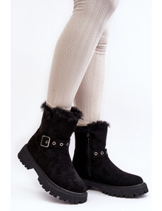 VINCEZA Čierne dámske zimné členkové topánky s kožušinou a prackou