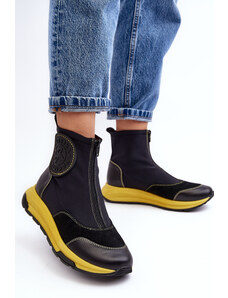Čierno-žlté dámske kožené členkové topánky Maciejka so zipsom