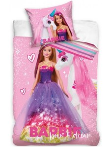 Carbotex Bavlnené posteľné obliečky Barbie a jednorožec - 100% bavlna - 70 x 90 cm + 140 x 200 cm