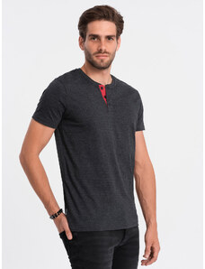 Ombre Clothing Pánske tričko bez potlače s gombíkmi - čierna S1390
