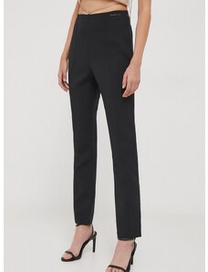 Nohavice Calvin Klein Jeans dámske, čierna farba, priliehavé, vysoký pás, J20J222608