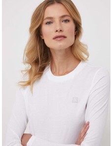 Bavlnené tričko s dlhým rukávom Calvin Klein Jeans biela farba