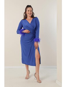 By Saygı Večerné šaty nadmernej veľkosti - Modrá - Línia A