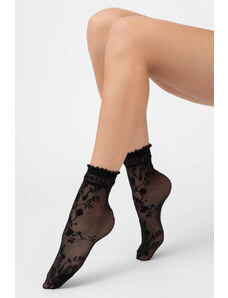Veneziana Čierne kvetované silonkové ponožky Galena