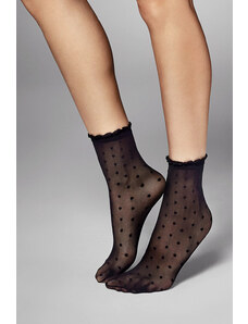 Veneziana Čierne bodkované silonkové ponožky Myriam
