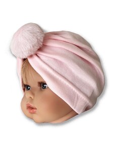 KAYRA baby Detská turbánová čiapka- Brmbolček, ružová 0-9m.