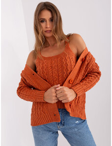 BADU Oranžový pletený vlnený sveter na gombíky s tielkom