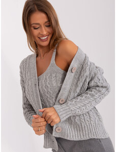 BADU Sivý pletený vlnený sveter na gombíky s tielkom