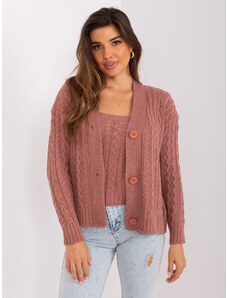 BADU Tmavo-ružový pletený vlnený sveter na gombíky s tielkom