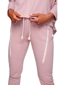 BE B240 Úzké pletené kalhoty s ozdobnými zipy - pudrové