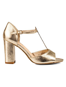 Trendy zlaté dámske sandále na širokom podpätku
