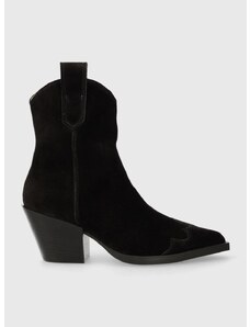 Semišové kovbojské topánky Copenhagen CPH238 suede dámske, čierna farba, na podpätku