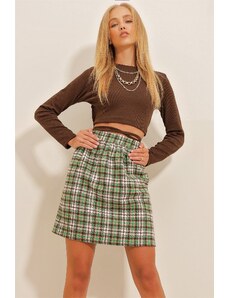 Trend Alaçatı Stili Women's Green Elastic Waist Cachet Mini Skirt