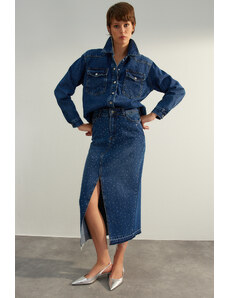 Trendyol Collection Limitovaná edícia tmavomodrej rifľovej sukne