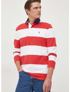 Bavlnené tričko s dlhým rukávom Polo Ralph Lauren červená farba, vzorovaný, 710926275
