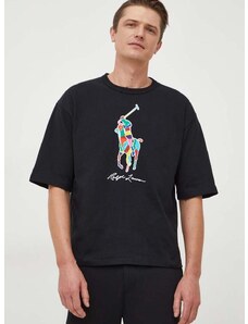 Bavlnené tričko Polo Ralph Lauren pánsky, čierna farba, s potlačou, 710926611