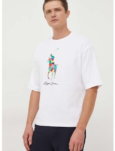 Bavlnené tričko Polo Ralph Lauren pánsky, biela farba, s potlačou, 710926611