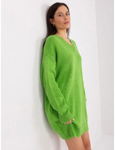 Fashionhunters Navy green knitted dress with a neckline