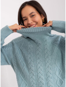 Fashionhunters Mint sweater with cables and cuffs