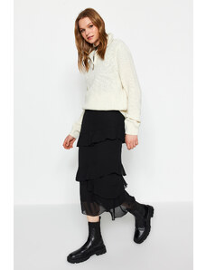 Trendyol Black Flounce Chiffon Fabric Midi Woven Skirt