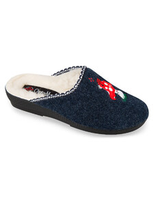 MJARTAN-Vlnené papuče - modré s hríbikom