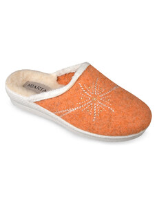 MJARTAN-Papuče s vlnenou stielkou - oranžové s výšivkou
