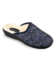MJARTAN - Vlnené papuče - modré so vzorom