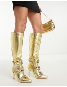 Azalea Wang Lonza embellished knee boot in gold