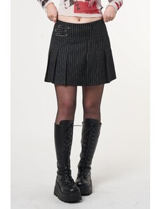 Madmext Women's Black Striped Pleated Short Skirt